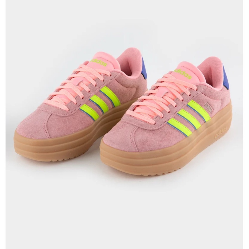 Adidas Women's Pink and Neon Green Sneakers